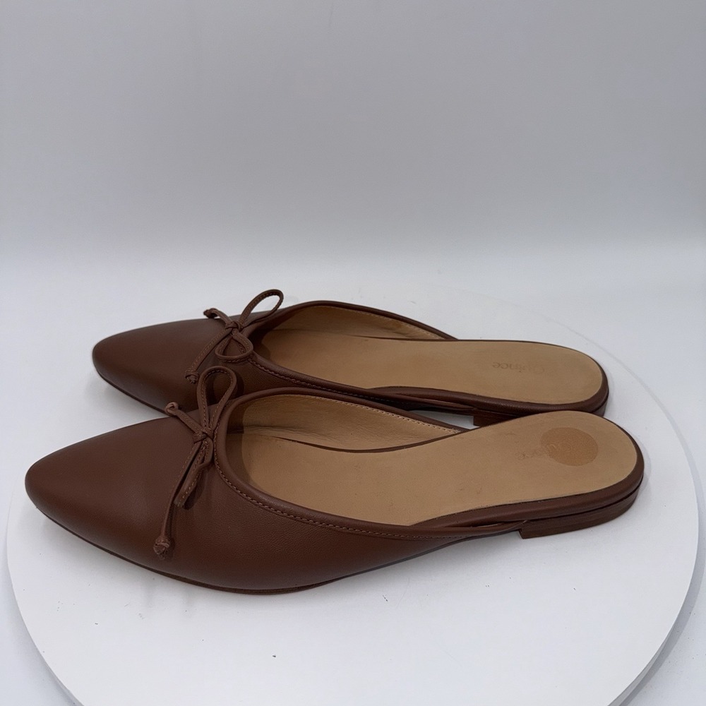 Quince Women's Italian Leather Pointed Mule Cognac Shoes Size 9